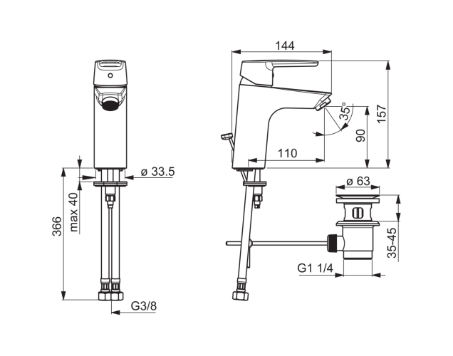3914F Saga Смеситель для умывальника ХL с донным клапаном