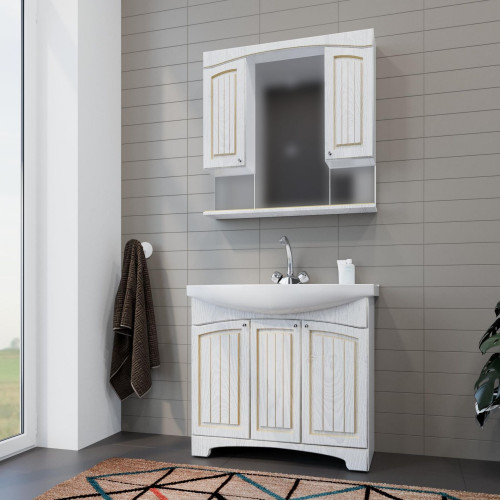 Зеркало-шкаф навесной без подсветки MIXLINE Крит-85 патина золото (533131)