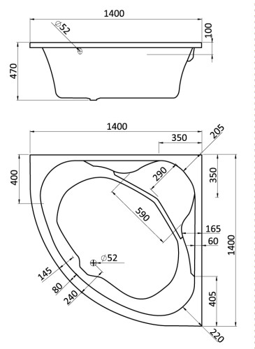Ванна акриловая Santek КАРИБЫ симметричная 140х140 белая