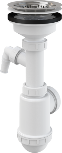 Сифон для мойки Alcadrain 50/40 мм, с нержавеющей peшeткой 115 мм и подводкой (A446P)