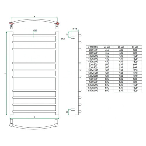 Электрический полотенцесушитель Grota Eco Calma 63х120