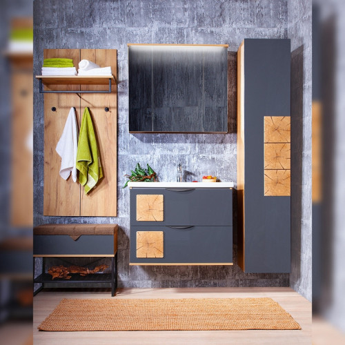 Зеркальный шкаф Бриклаер Форест 80 4627125414718 с подсветкой Дуб золотой Антрацит