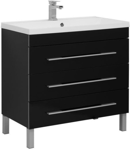 Тумба с раковиной Aquanet Верона NEW 90 черный (напольная 3 ящика)