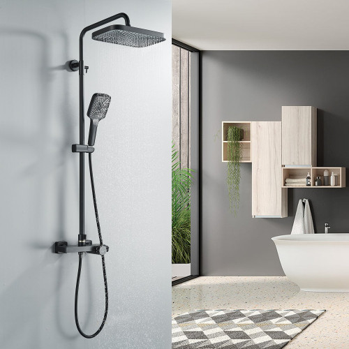 Душевая система с термостатом Rose R1896H-6, черный