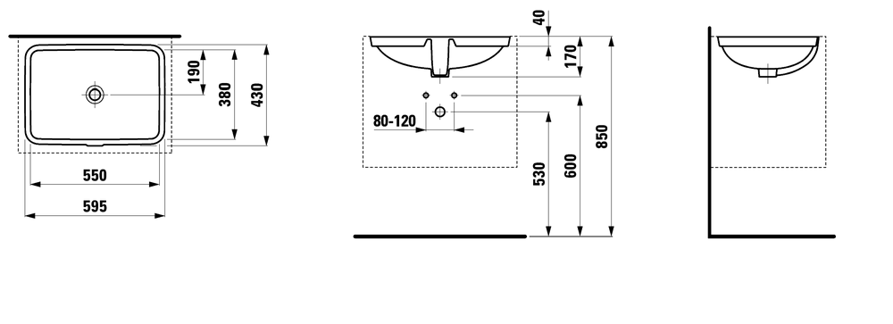 Раковина встраиваемая снизу Laufen Pro 43х59х17, керамика, цвет Белый (8.1196.8.000.109.1)