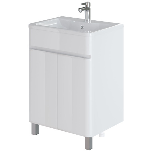 Комплект тумба напольная Итана Roberto 60 (597х454х850) с раковиной Adel 60, белый глянец (295459)