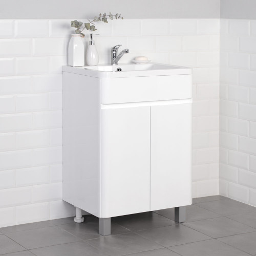 Комплект тумба напольная Итана Roberto 60 (597х454х850) с раковиной Adel 60, белый глянец (295459)