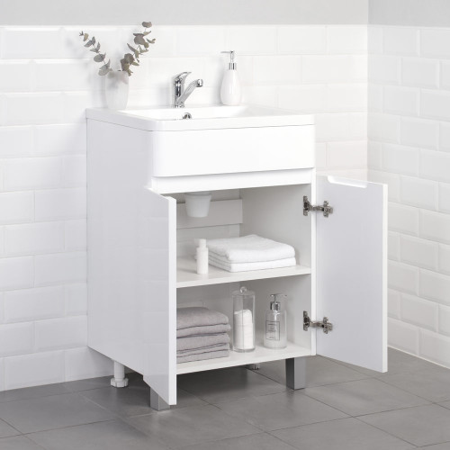 Комплект тумба напольная Итана Roberto 60 (597х454х850) с раковиной Adel 60, белый глянец (295459)