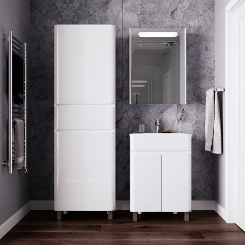 Комплект тумба напольная Итана Roberto 60 (597х454х850) с раковиной Adel 60, белый глянец (295459)