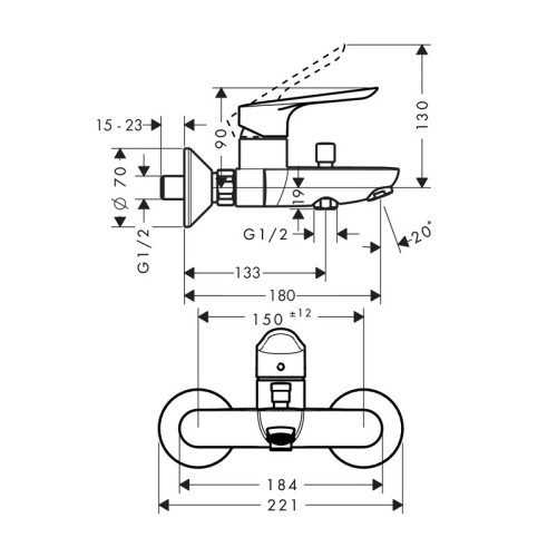 Смеситель для ванны Hansgrohe Logis E, ВМ, хром (71415000)