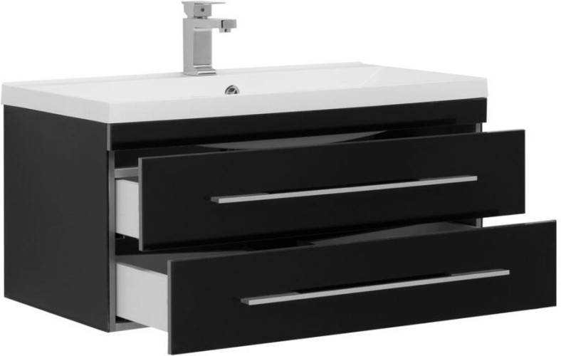Тумба с раковиной Aquanet Верона NEW 90 черный (подвесная 2 ящика)