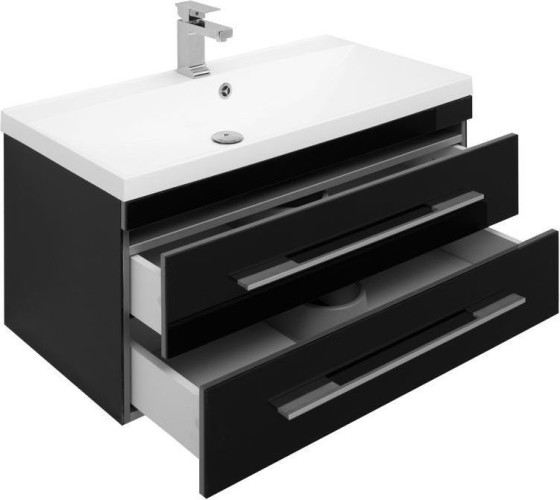 Тумба с раковиной Aquanet Верона NEW 90 черный (подвесная 2 ящика)