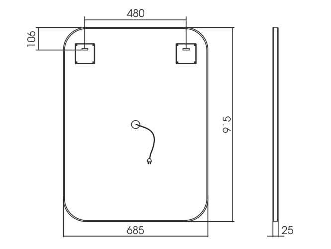 Pallada 685х915 - 2 (подогрев, сенсорный выключатель) зеркало