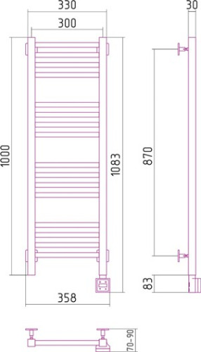 Электрический полотенцесушитель Сунержа Модус 1000х300 скрытое подключение