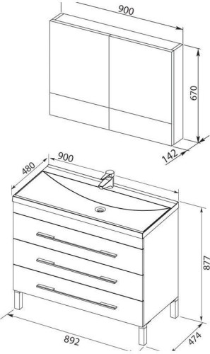 Комплект мебели для ванной Aquanet Верона 90 белый (напольный 3 ящика)
