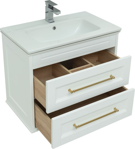 Тумба с раковиной Aquanet Бостон М 80 белый (ручки золото, раковина Эйфория 80)