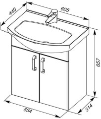 Тумба с раковиной Aquanet Ирис 60 белый (2 дверцы)