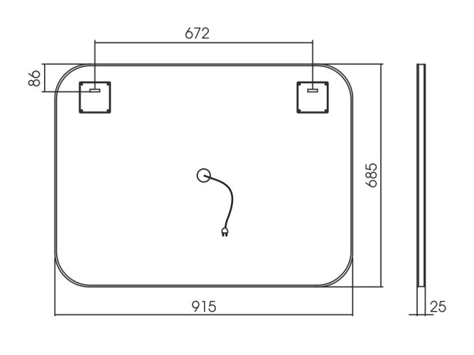 Pallada 915х685 - 2 (подогрев,сенсорный выключатель, горизонтальное) зеркало