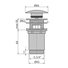Донный клапан Alcadrain для раковины, click/clack 5/4&quot;, цельнометаллический с большой заглушкой (A392C)
