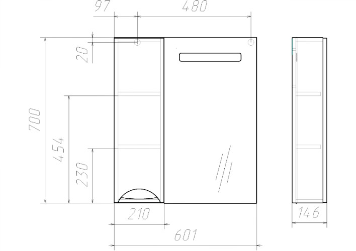 Шкаф-зеркало Грация 60 левый с подсветкой LED Домино