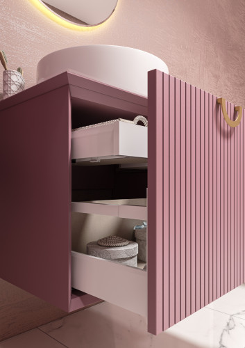 Тумба подвесная под умывальник "Best shelf 45" TWO 63 розовый матовый с двумя ящиками LEVEL