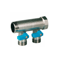 Коллектор 3/4&quot; с синими шаровыми кранами, 3/4&quot;НР под евроконус, 3/4&quot; - 2xEK14,16,18,20, HENCO
