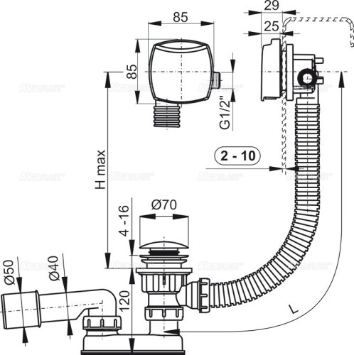 Слив-перелив Alcaplast A508KM click-clack с наливом