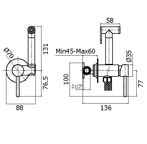 Комплект гигиенического душа IXO со смесителем Plumberia Selection XO2000OB