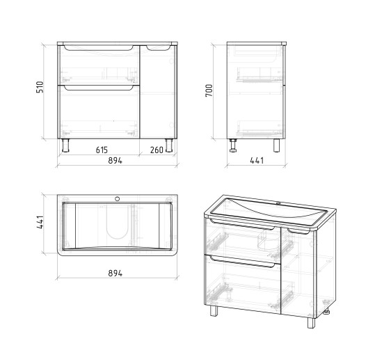 Тумба напольная Grossman АДЕЛЬ-90 см с 2-я ящ. белая (ум. Aдель-90)