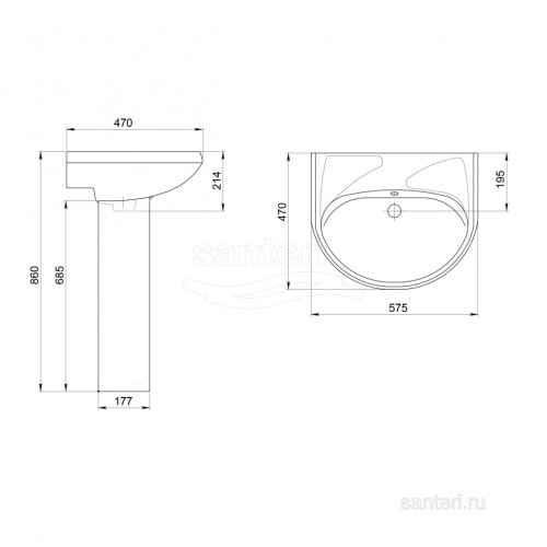 Раковина Santeri Вест с переливом б/о белый 1.3111.8.S00.01B.0