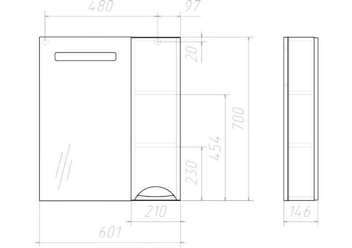 Шкаф-зеркало Грация 60 правый с подсветкой LED Домино