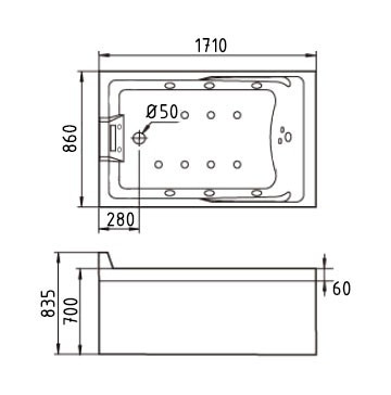 Акриловая ванна Gemy G9066-II К 171х86