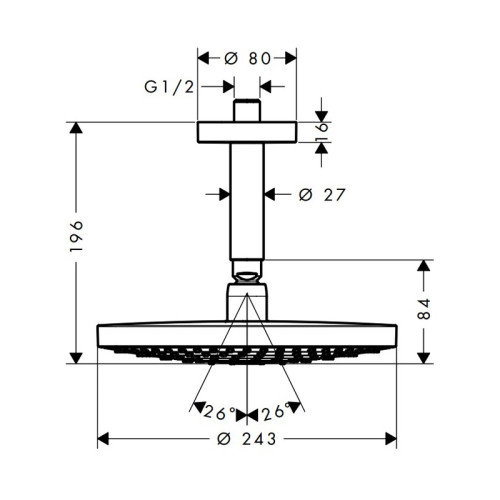 Верхний душ Hansgrohe Raindance Select S 240 2jet EcoSmart, с потолочным подсоединением