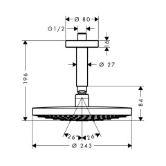 Верхний душ Hansgrohe Raindance Select S 240 2jet EcoSmart, с потолочным подсоединением
