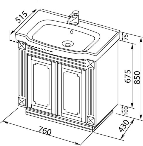 Тумба с раковиной Aquanet Фредерика 80 белый