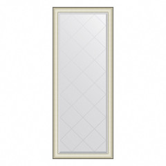 Зеркало напольное с гравировкой EVOFORM в багетной раме белая кожа с хромом, 79х200 см, BY 6393