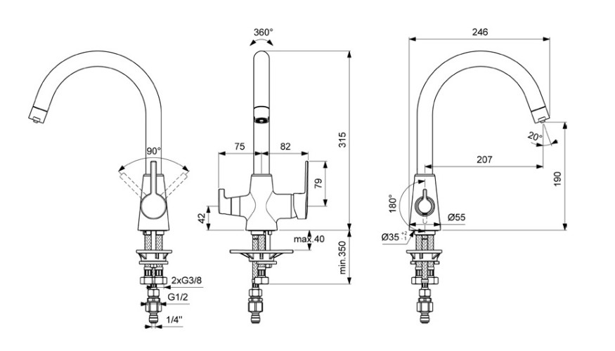 Смеситель для кухонной мойки Vidima UNO Керамический картридж, цвет (BA356AA)