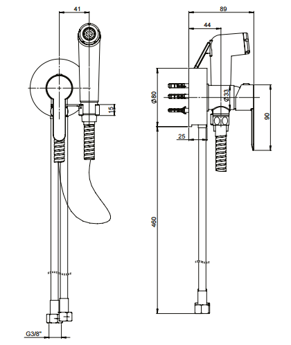 Гигиенический душ со смесителем Paini Aosta 92CR304