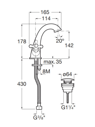 CARMEN Смеситель для умывальника с донным клапаном click-clack