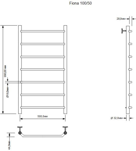 Полотенцесушитель электрический Aquanet Fiona 100х50 Тэн справа