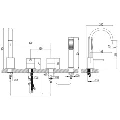 Смеситель на борт ванны Azario DELICATE каскадный, на 4 отверстия, черный (AZ-QA28173PA-0307APA)