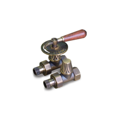 Комплект вентилей прямых для чугунных радиаторов 1/2&quot;, с деревянной ручкой, темная бронза