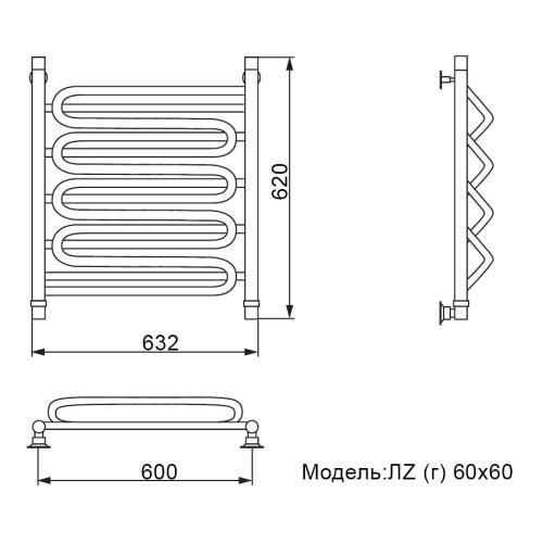 Полотенцесушитель Ника CURVE ЛZ (Г) 60/60