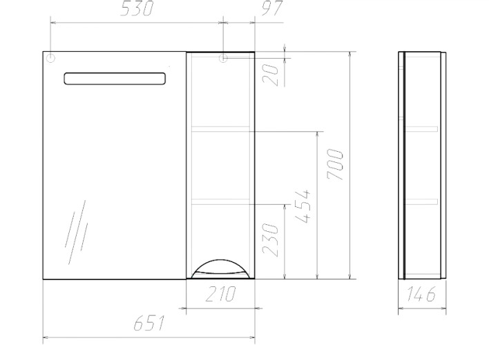 Шкаф-зеркало Грация 65 правый с подсветкой LED Домино