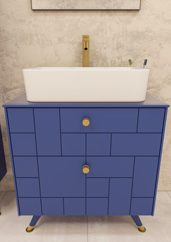 Тумба подвесная под умывальник "Олимпия 56" FOUR 70 синий матовый с двумя ящиками LEVEL