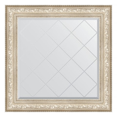 Зеркало настенное с гравировкой EVOFORM в багетной раме виньетка серебро, 90х90 см, BY 4340