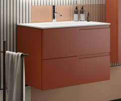 IBC Era, тумба под раковину 90 см (2 ящика), со скрытыми ручками в правой части, цвет карамельный матовый лак
