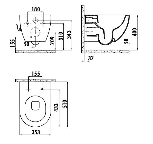CREAVIT FREE Унитаз подвесной безободковый с биде ЧЕРНЫЙ МАТОВЫЙ