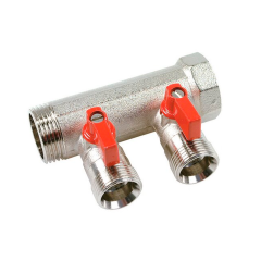 Коллектор 3/4&quot; с красными шаровыми кранами, 3/4&quot;НР под евроконус, 3/4&quot; - 3xEK14,16,18,20, HENCO