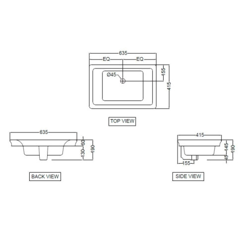 Раковина мебельная Jaquar 63.5х41.5х19.5, фаянс, цвет Белый (ARS-WHT-39601)